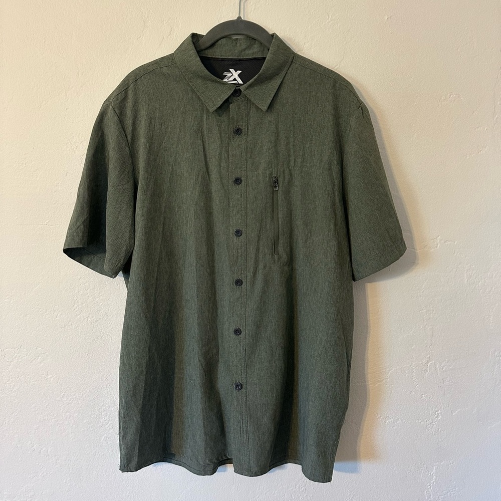 Zeroxposur Mens Travel Series Short Sleeve Button Shirt Green Fishing Hiking M